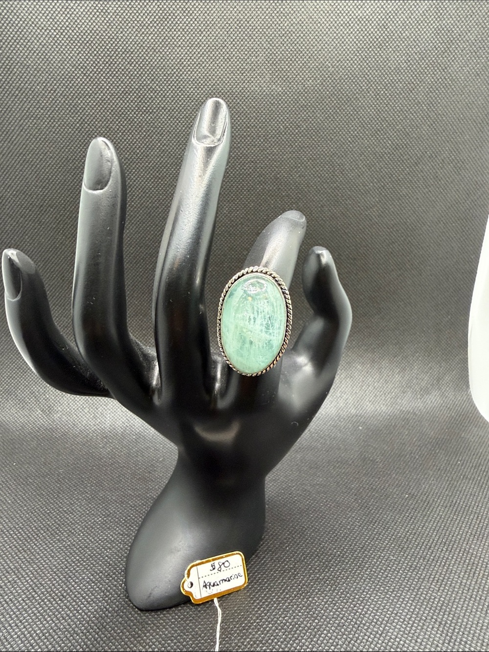 Aquamarine Oval Vintage Style Statement Ring in 925 Silver Setting Sz 7
